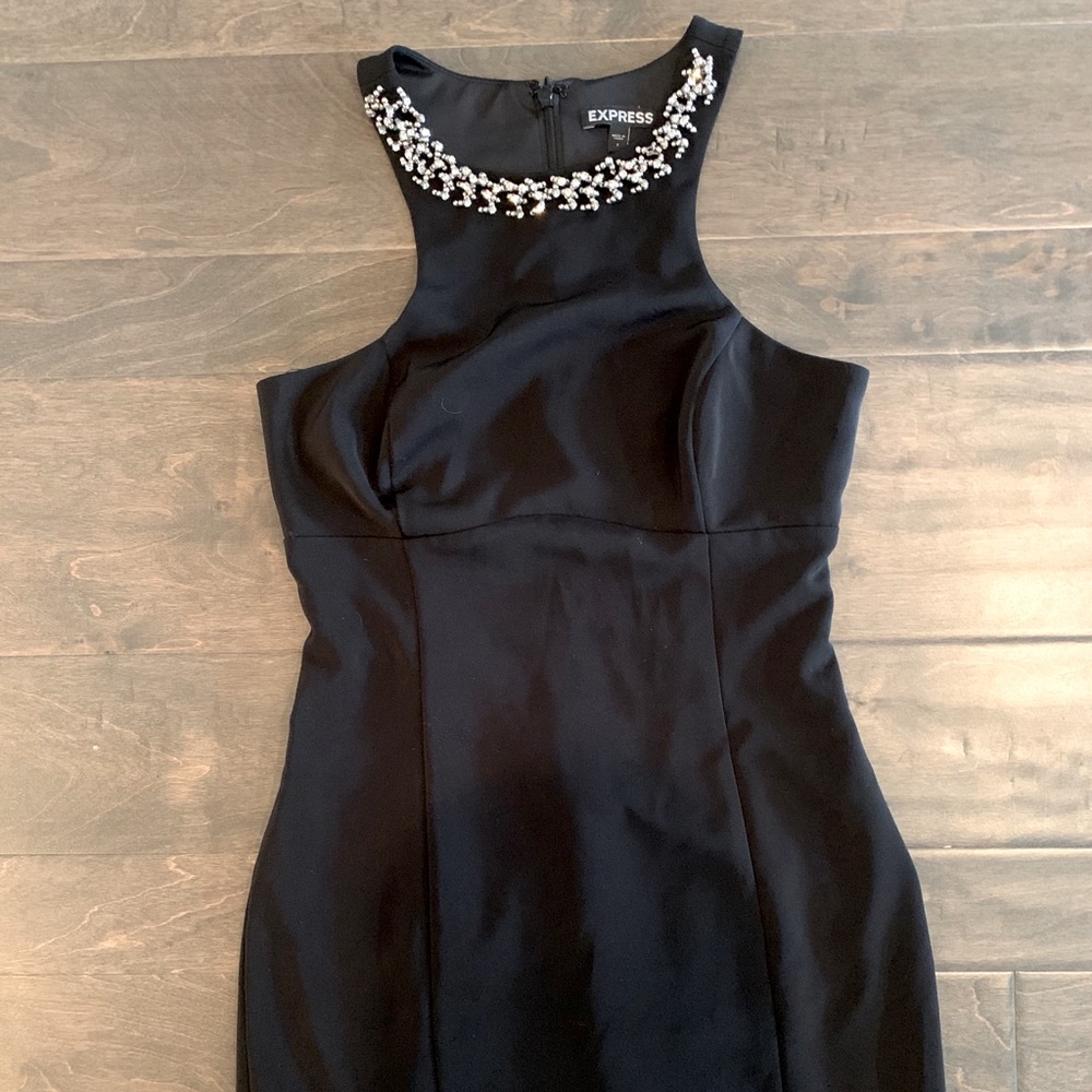Express Black Jeweled Collar Cocktail Dress